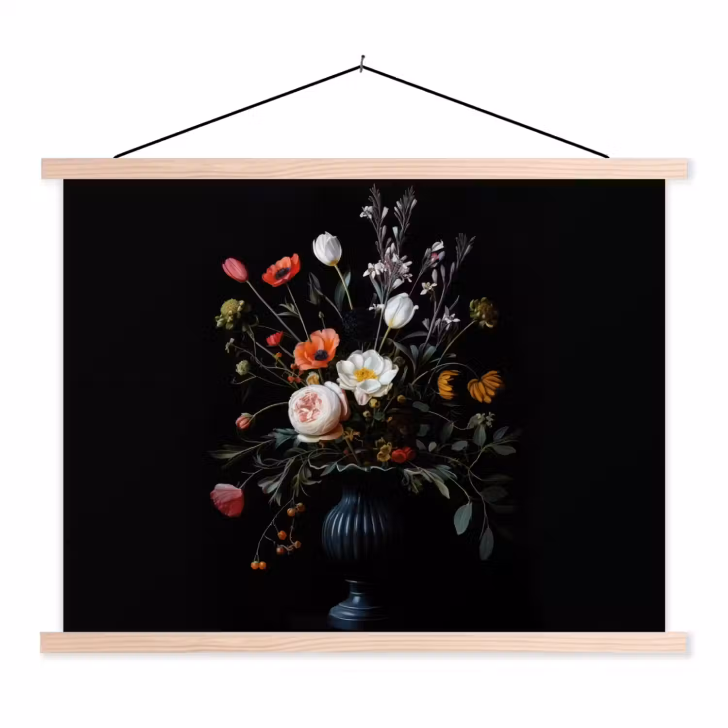 Bloemstuk - Vaas - Zwart textielposter latten blank klein -3d