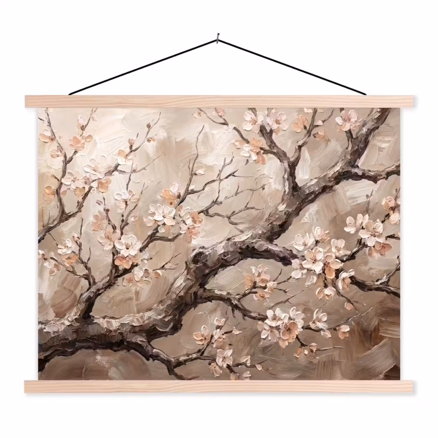 Bloesem - Takken - Schilderij - Beige - Serene textielposter latten blank klein -3d