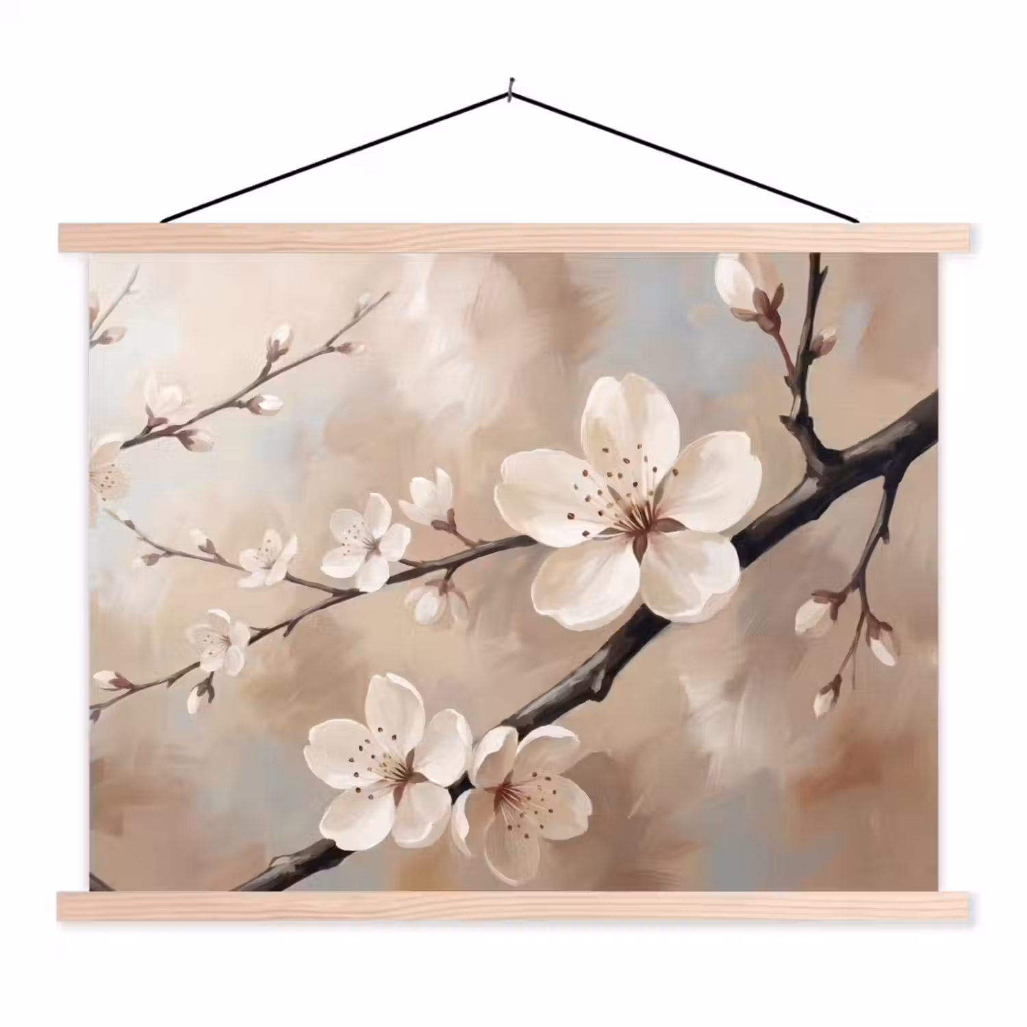 Bloesem - Takken - Schilderij - Beige - Serene textielposter latten blank klein -3d
