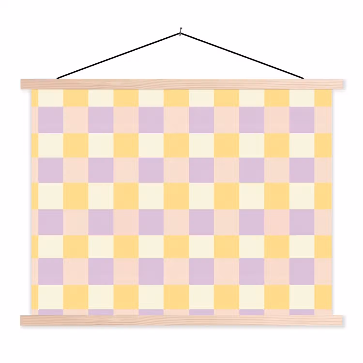 Blokjes - Lila - Geel textielposter latten blank klein 122 -3d