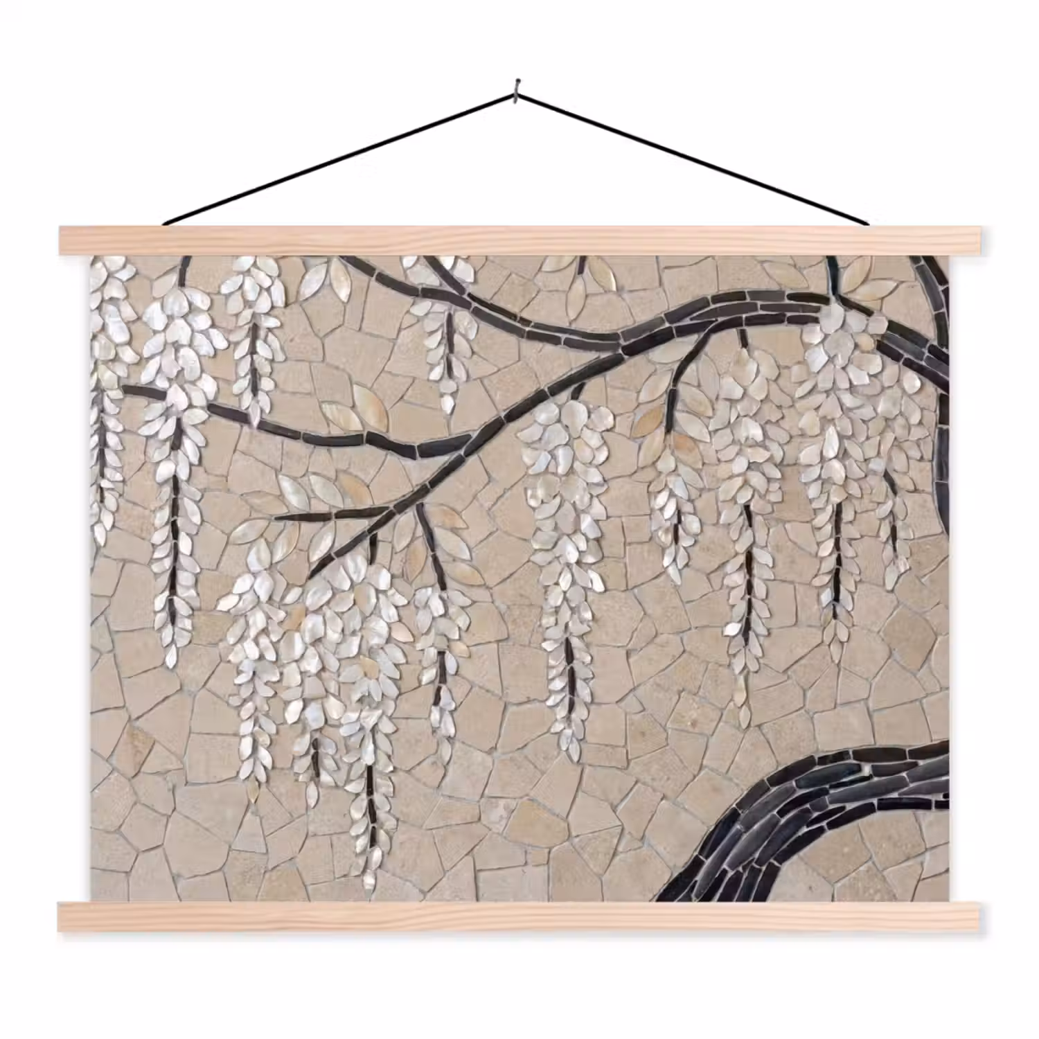 Boom - Bloemen - Mozaïek - Kunst - Wit textielposter latten blank klein -3d
