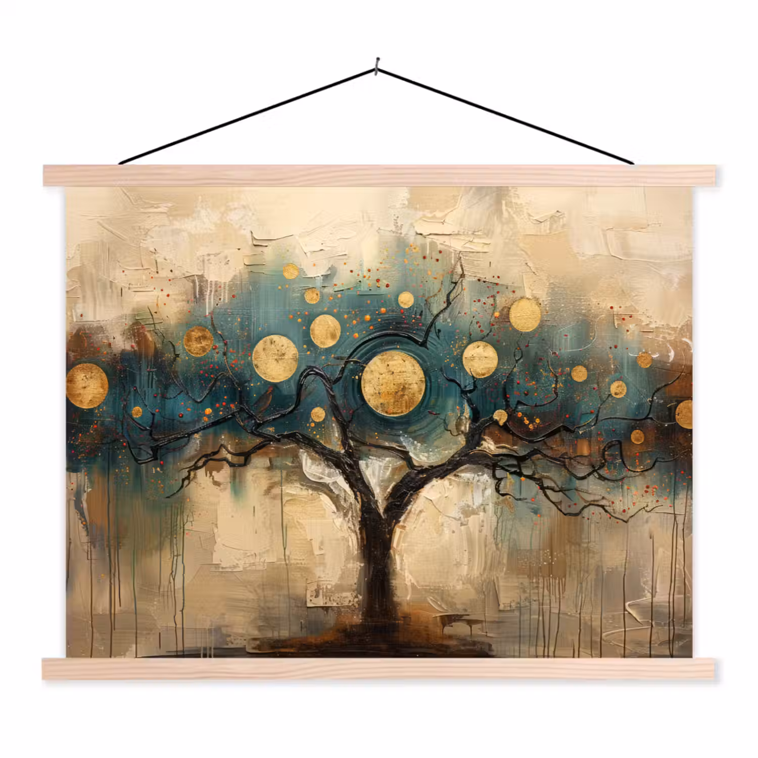 Boom - Kunst - Maan - Watercolor textielposter latten blank klein -3d