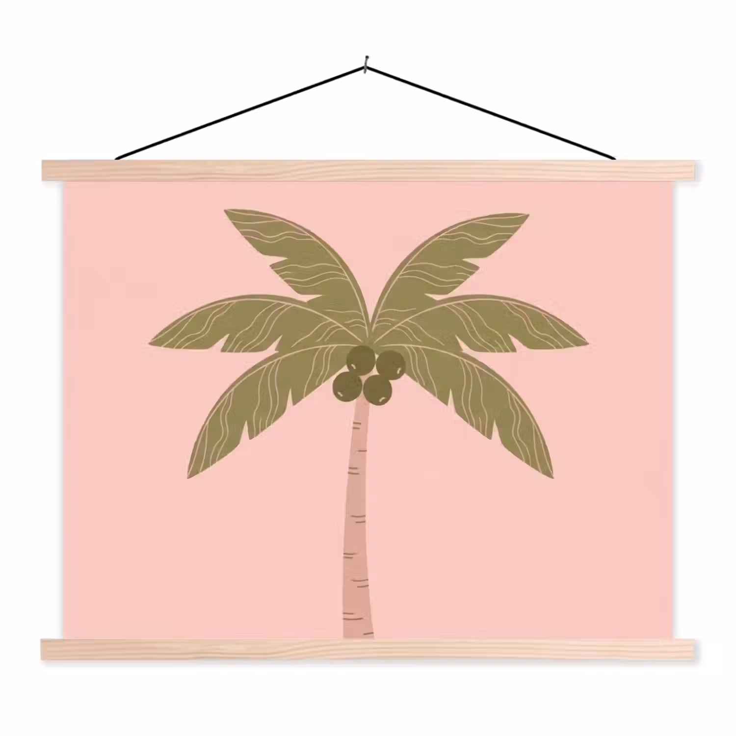 Boom - Palm - Natuur - Illustratie - Roze textielposter latten blank klein -3d