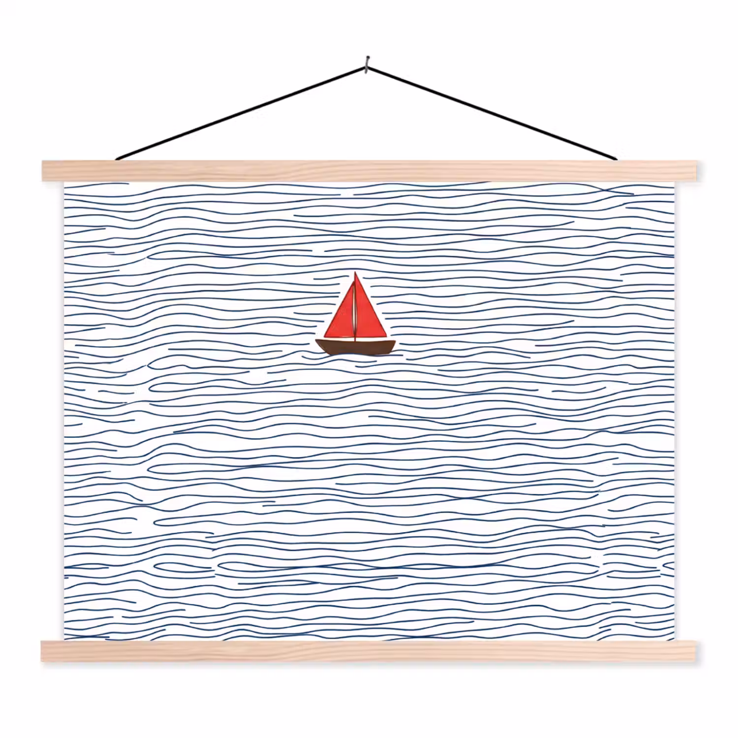 Boot - Water - Rood - Illustratie - Minimalistisch textielposter latten blank klein -3d