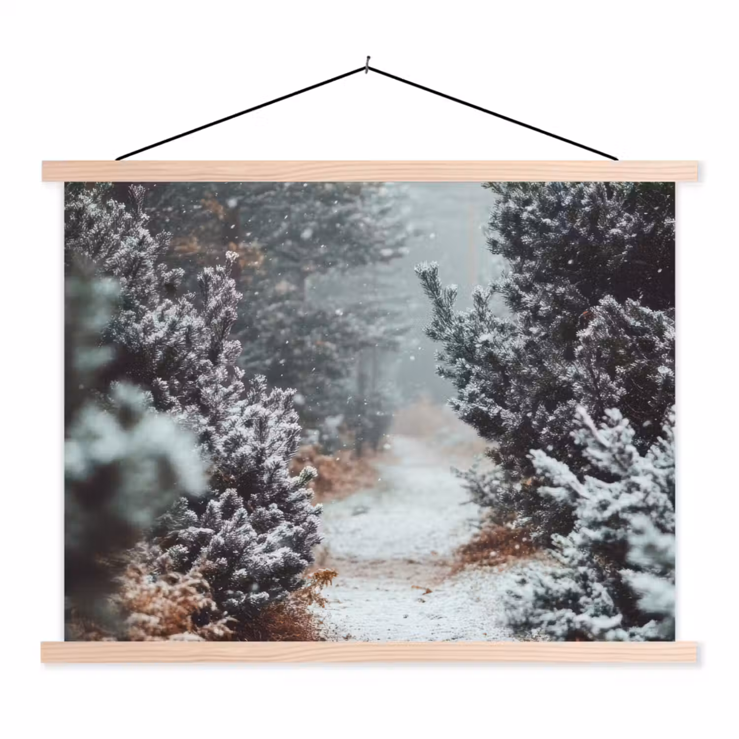 Bos - Winter - Bomen - Natuur - Pad - Sneeuw textielposter latten blank klein -3d