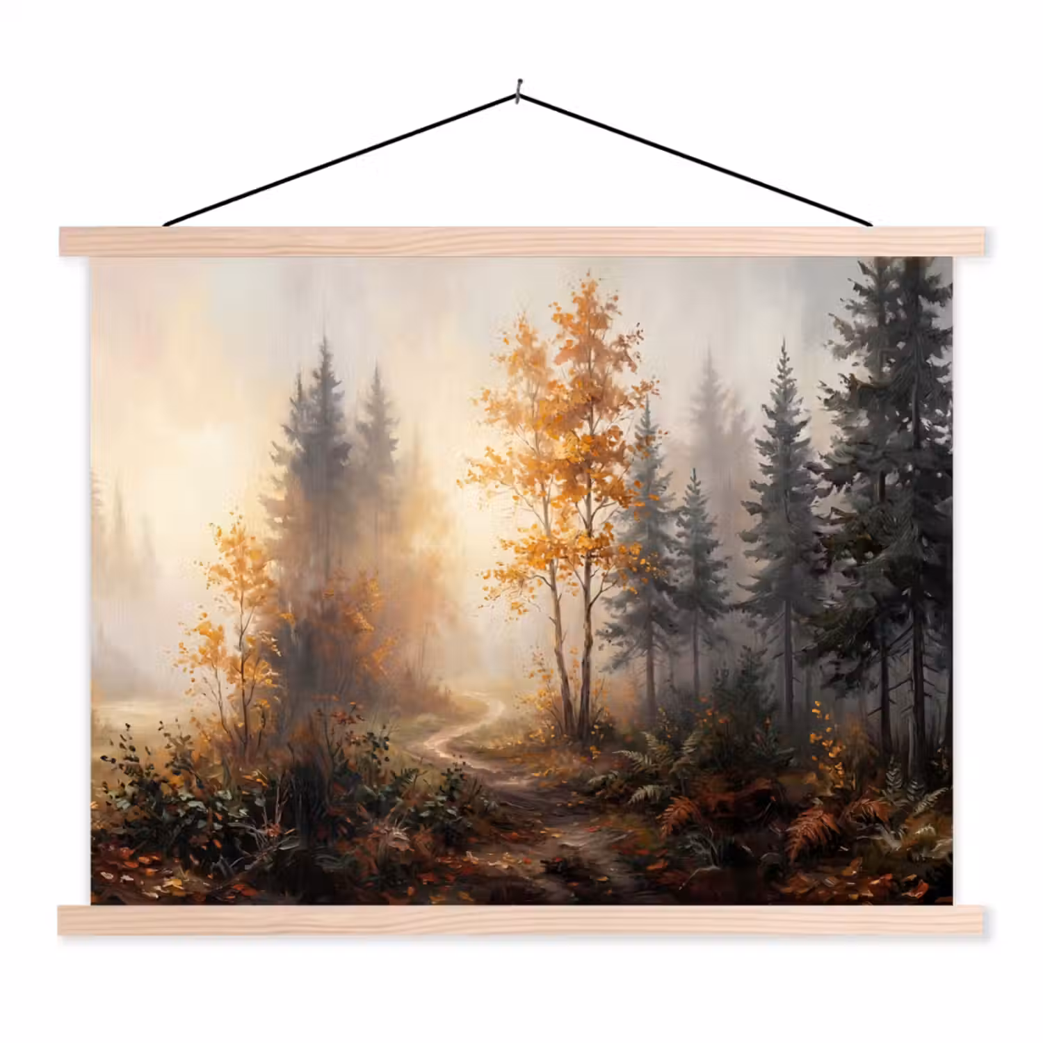 Bospad - Herfstbladeren - Natuur - Schilderachtig - Oranje textielposter latten blank klein -3d