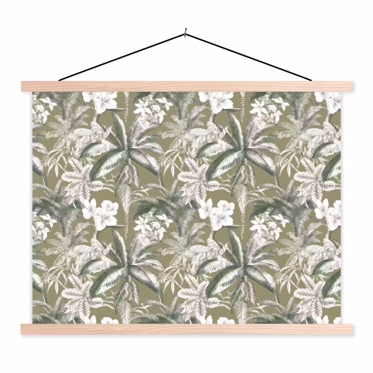 Botanisch - Bloemen - Groen textielposter latten blank klein 122 -3d