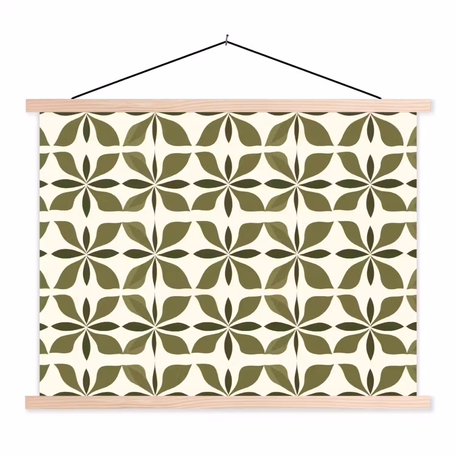 Botanisch - Retro - Groen textielposter latten blank klein 122 -3d