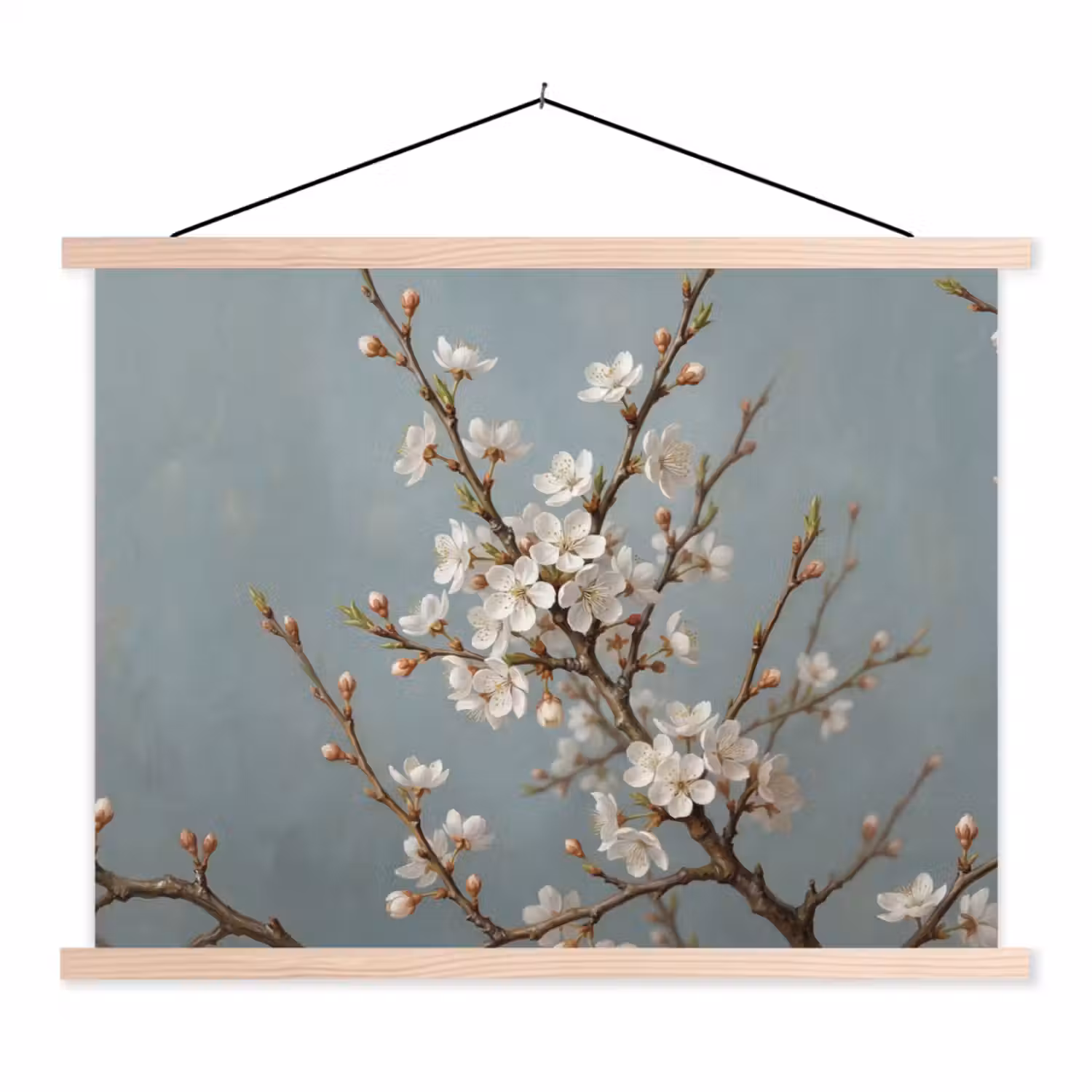 Botanisch - Stilleven - Blauw textielposter latten blank klein -3d