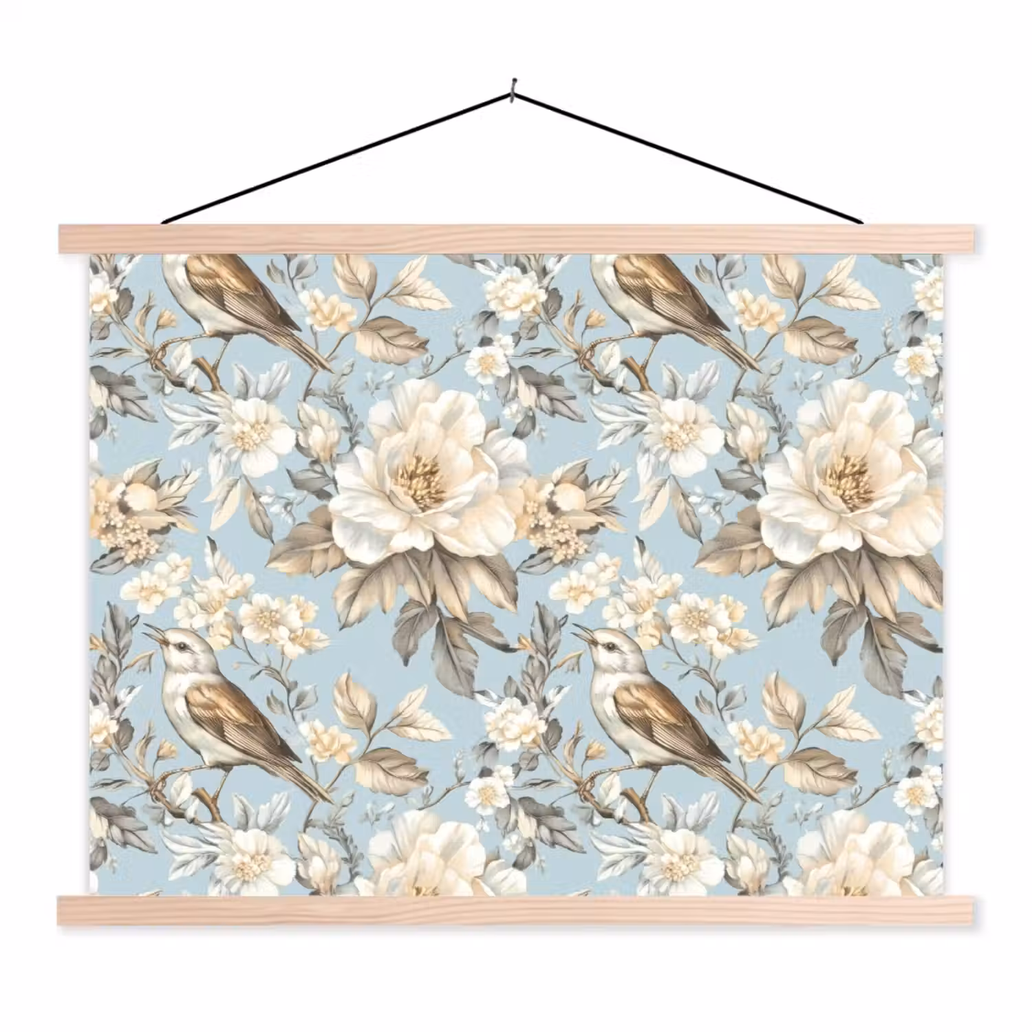 Botanisch - Zangvogel - Blauw textielposter latten blank klein 122 -3d