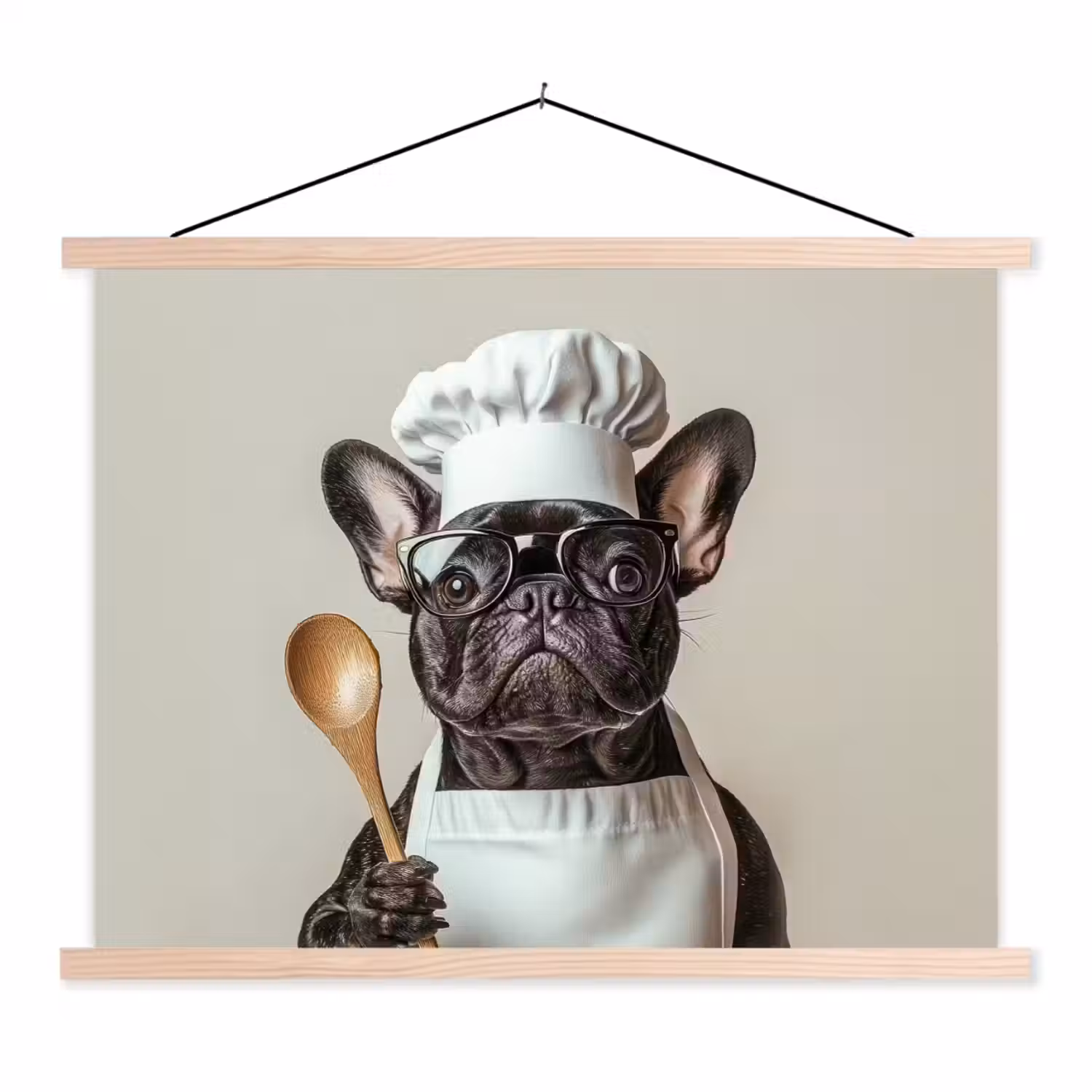 Bril - Hond - Kok textielposter latten blank klein -3d