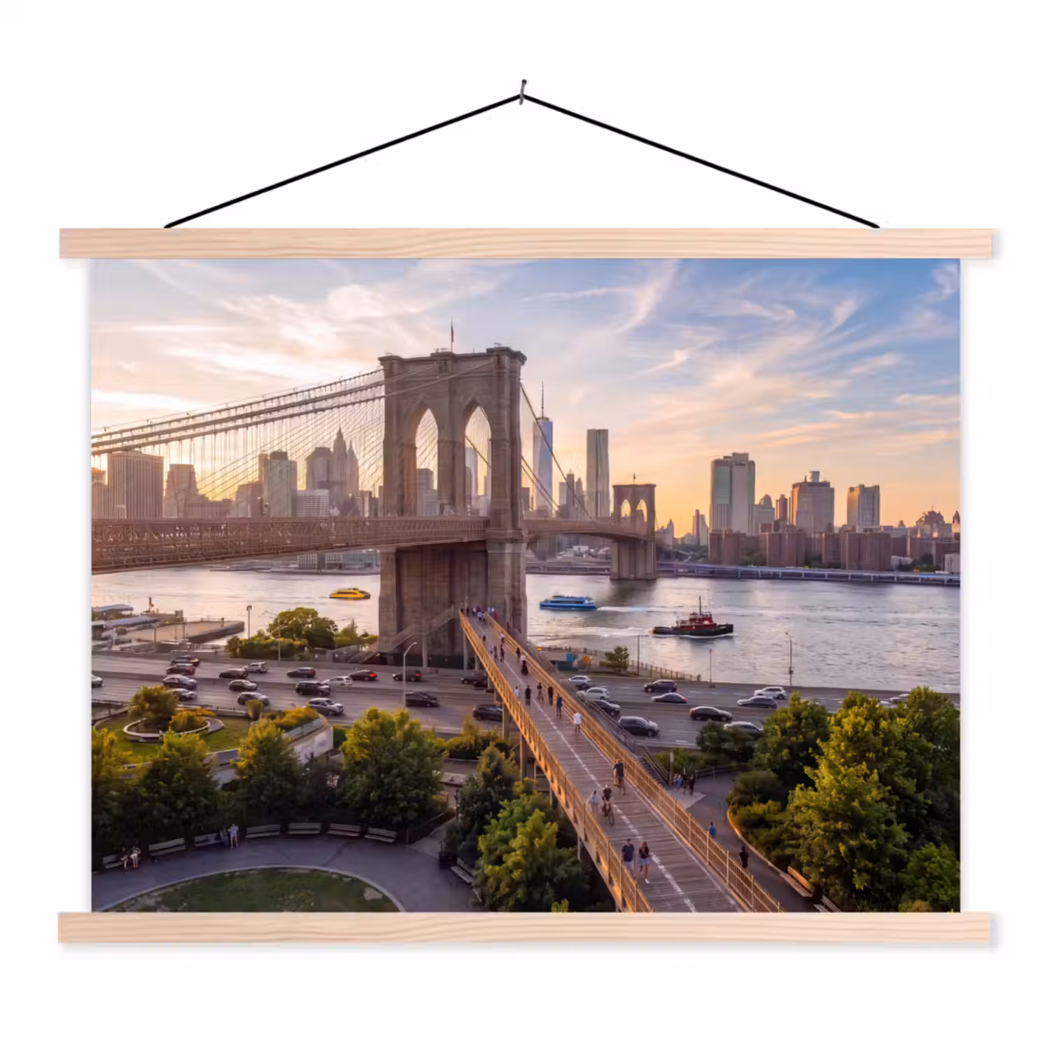 Brug - Rivier - Stad - Zonsondergang - Architectuur textielposter latten blank klein -3d