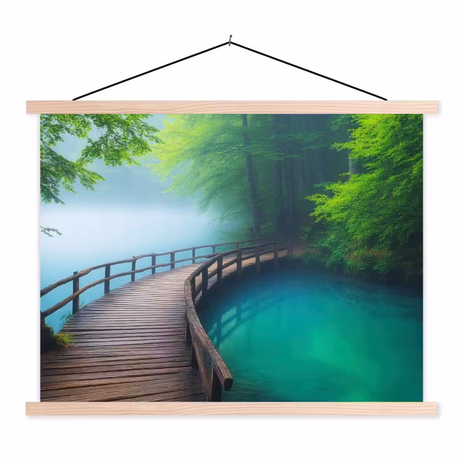 Brug - Water - Rivier - Bos textielposter latten blank klein -3d