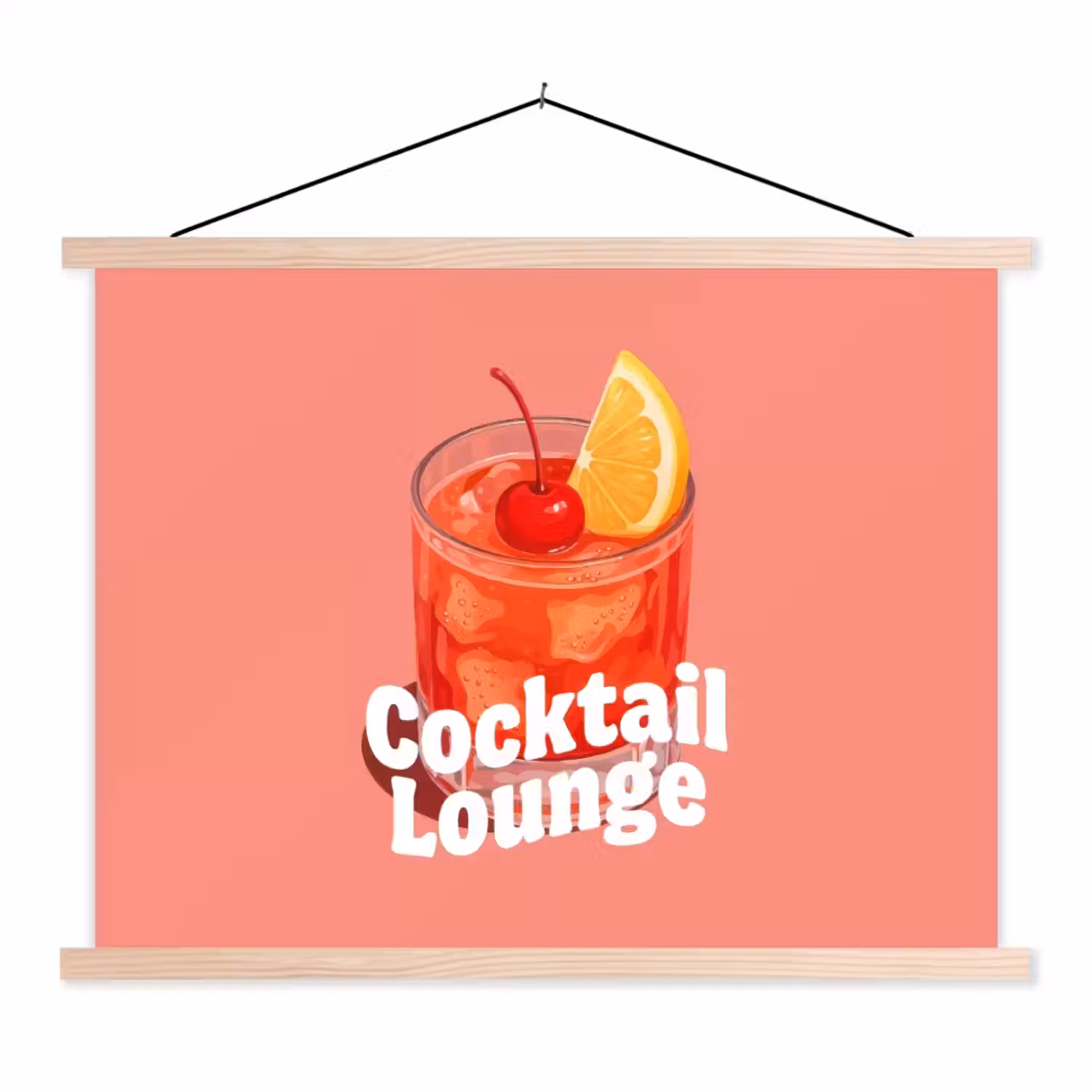 Cocktail Lounge - Glas - Koraal textielposter latten blank klein -3d