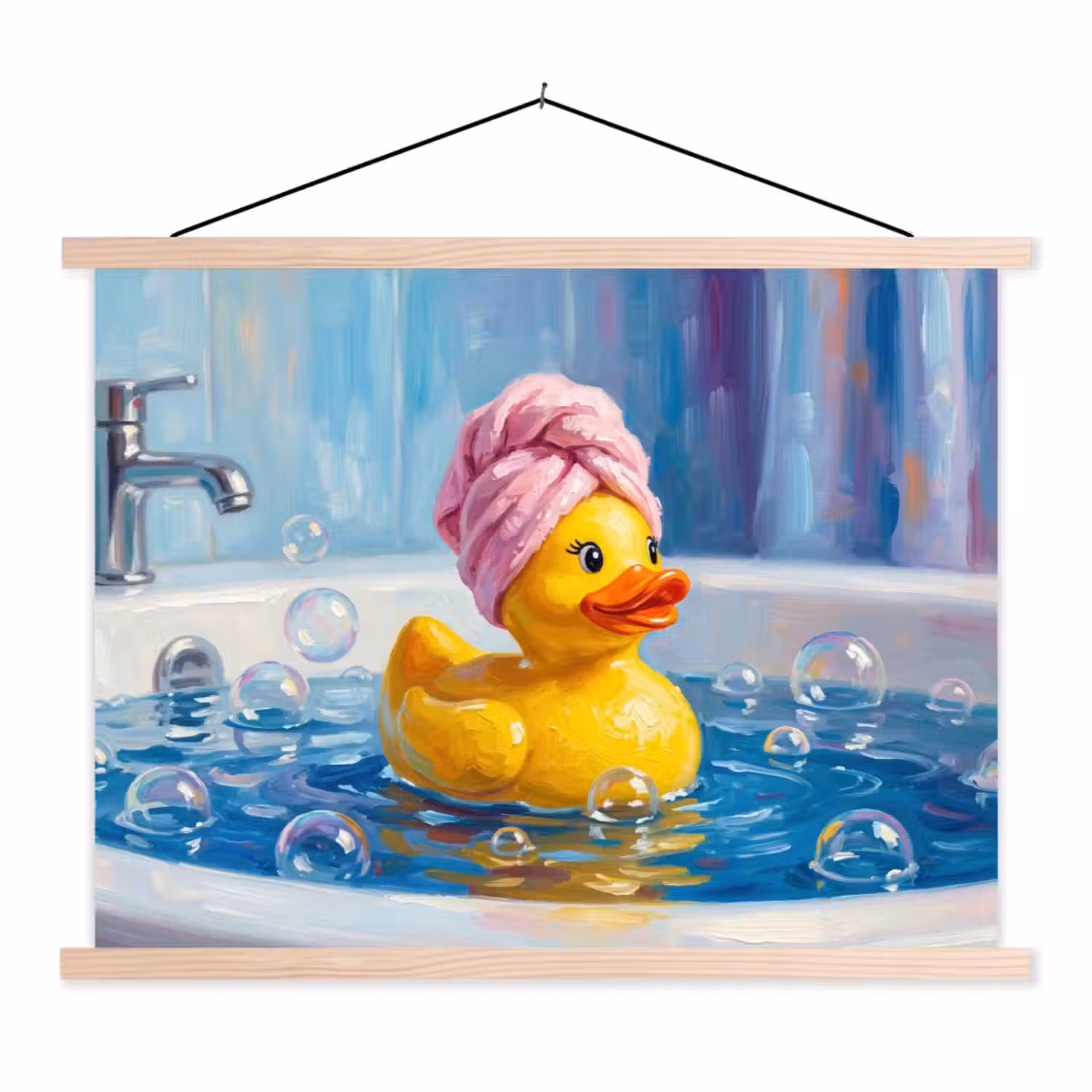 Creatief - Badeend - Kleurrijk textielposter latten blank klein -3d