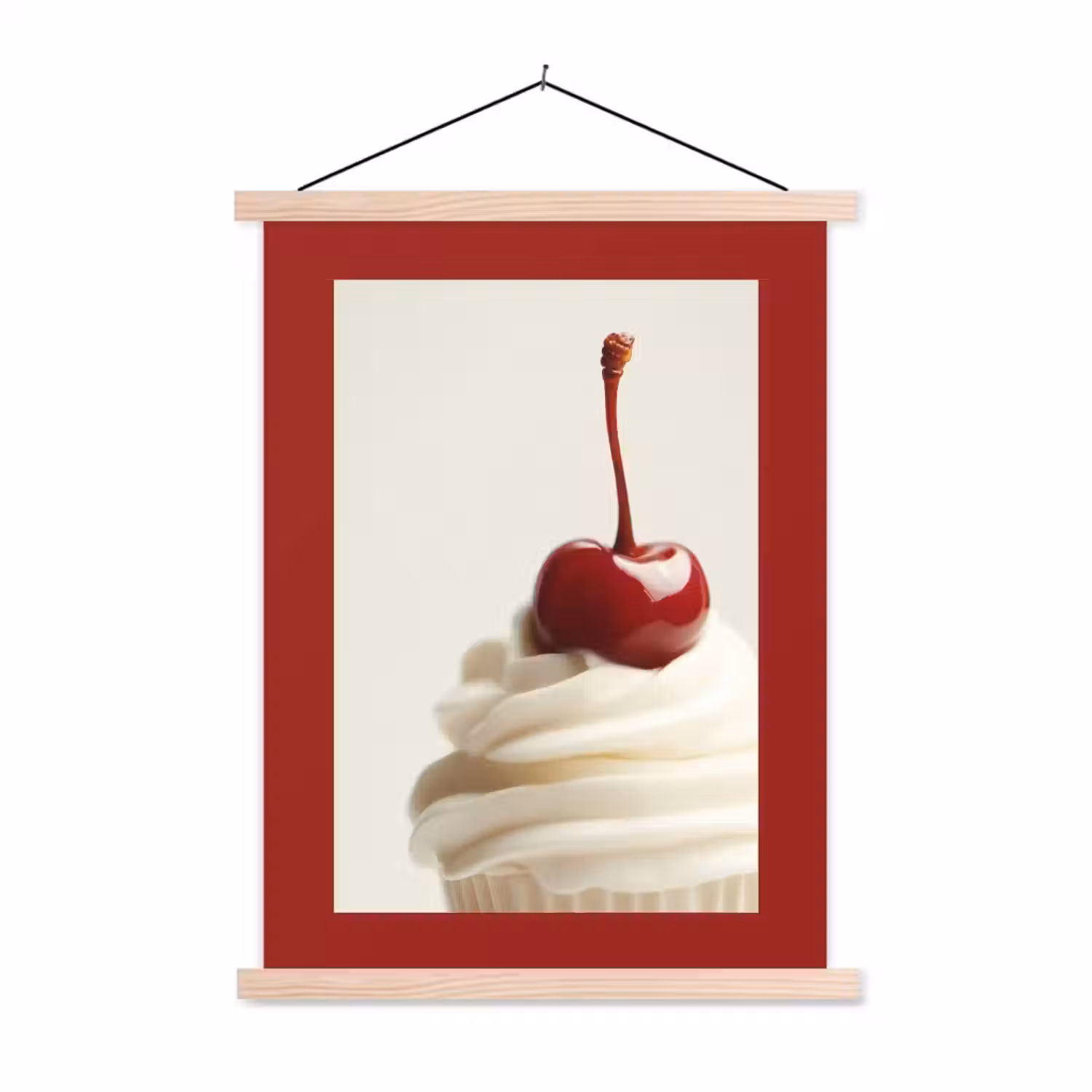 Cupcake - Kers - Rood textielposter latten blank klein -3d