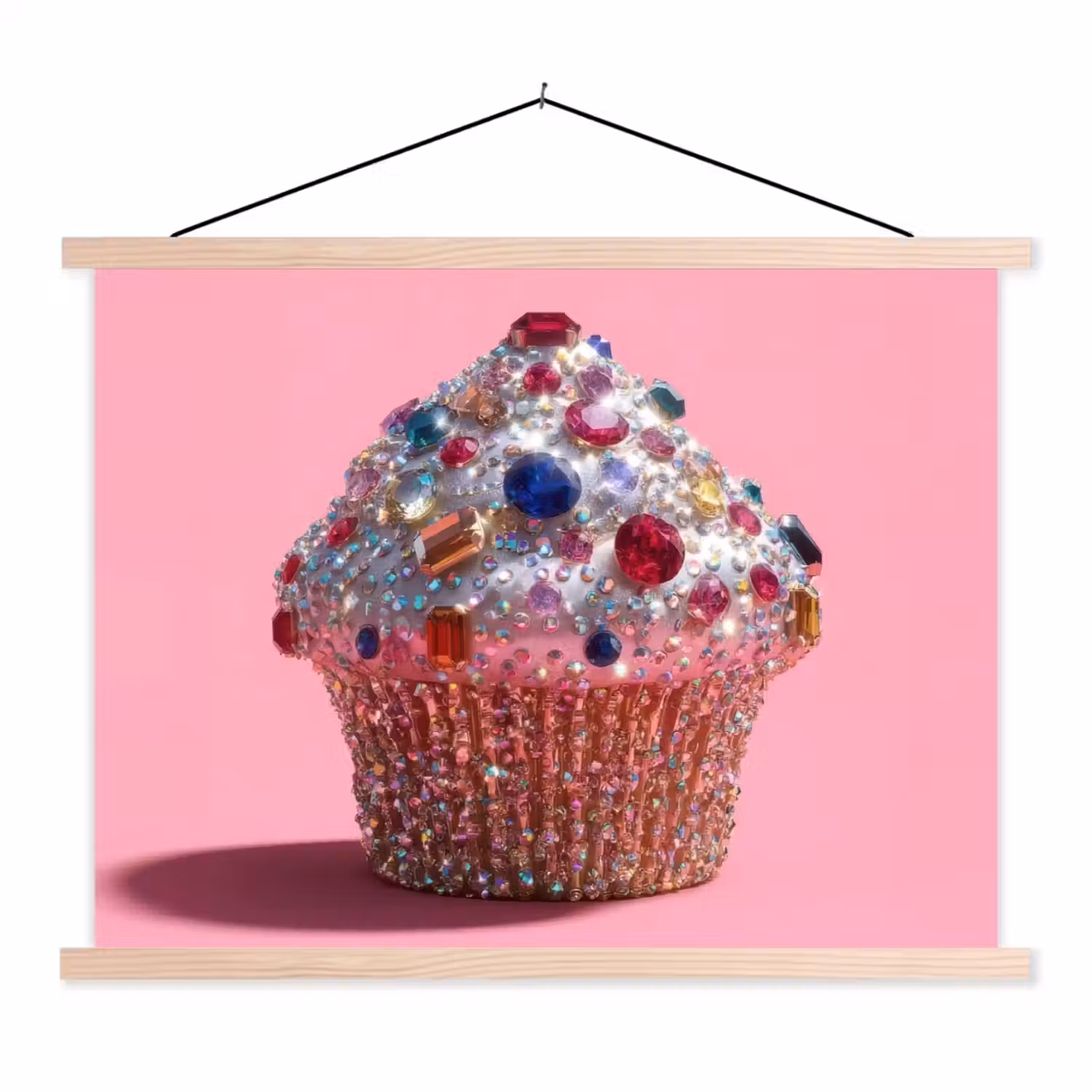 Cupcake - Kleurrijk - Edelstenen textielposter latten blank klein -3d