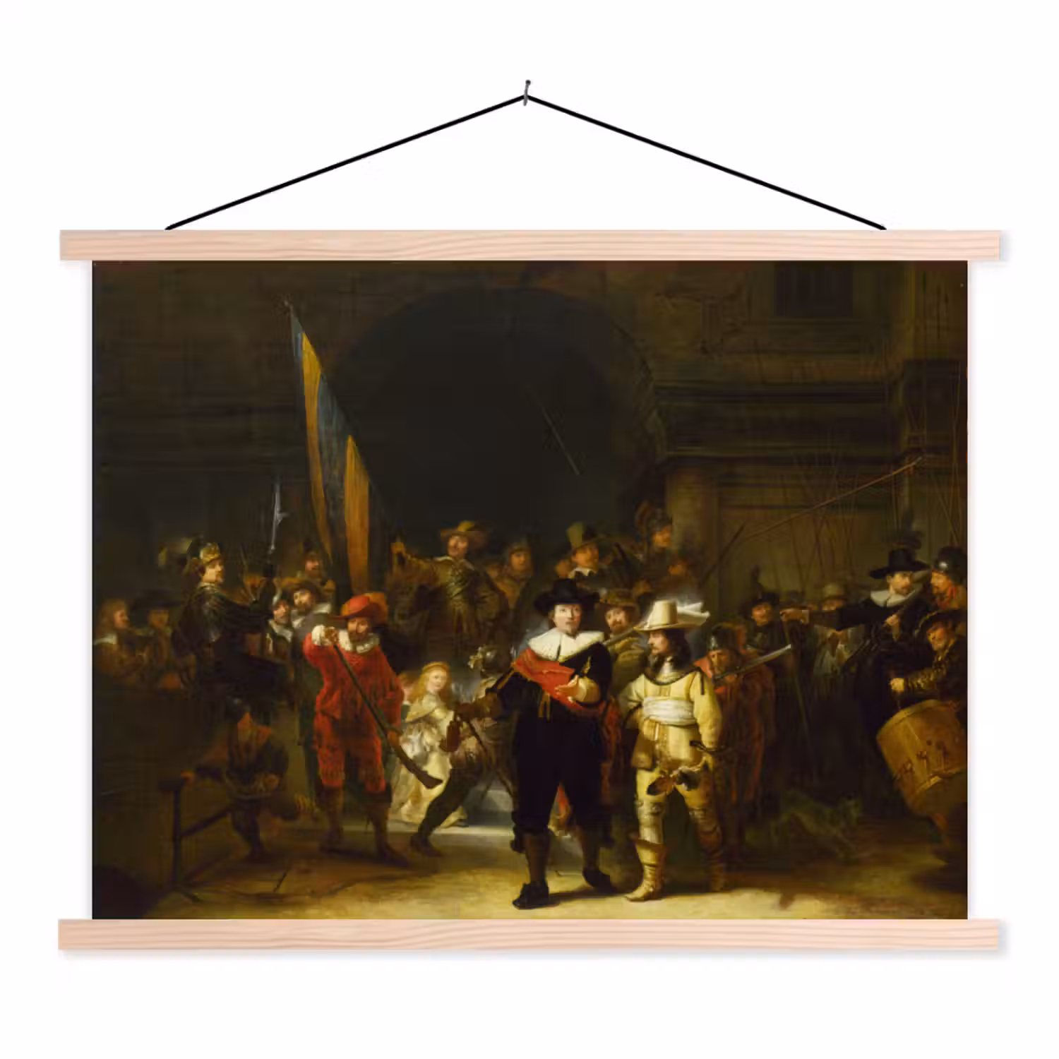 De Nachtwacht - Rembrandt van Rijn textielposter latten blank klein -3d