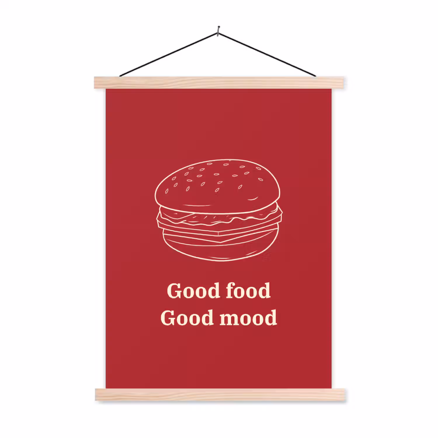 Dieprood - Lijntekening - Tekst - Hamburger textielposter latten blank klein -3d