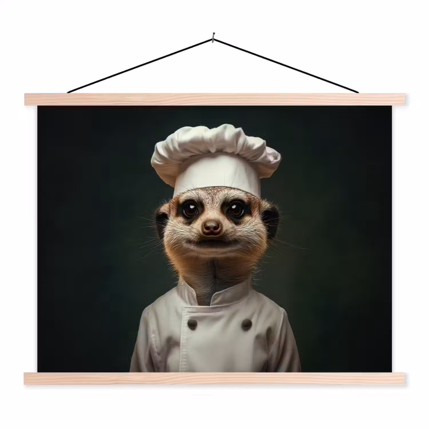 Dier - Kok - Stokstaartje textielposter latten blank klein -3d
