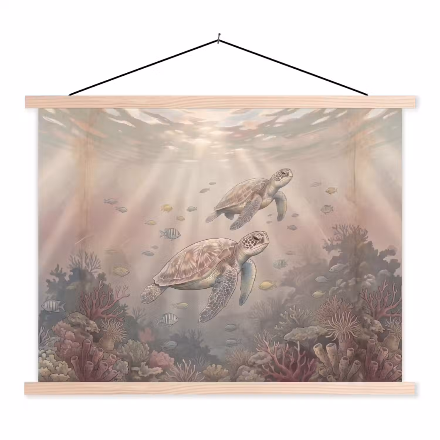 Dier - Onderwater - Oceaan - Illustratie - Zeeleven textielposter latten blank klein -3d
