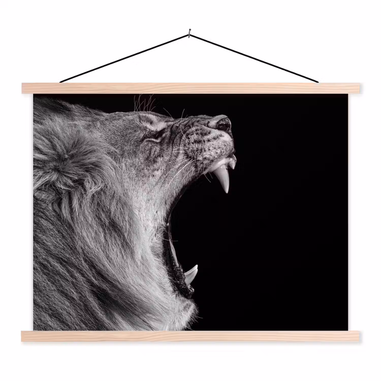 Dieren - Leeuw - Zwart - Wit - Portret textielposter latten blank klein -3d