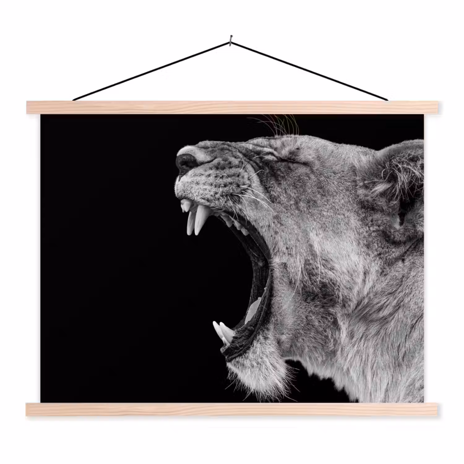 Dieren - Leeuw - Zwart - Wit - Portret textielposter latten blank klein -3d