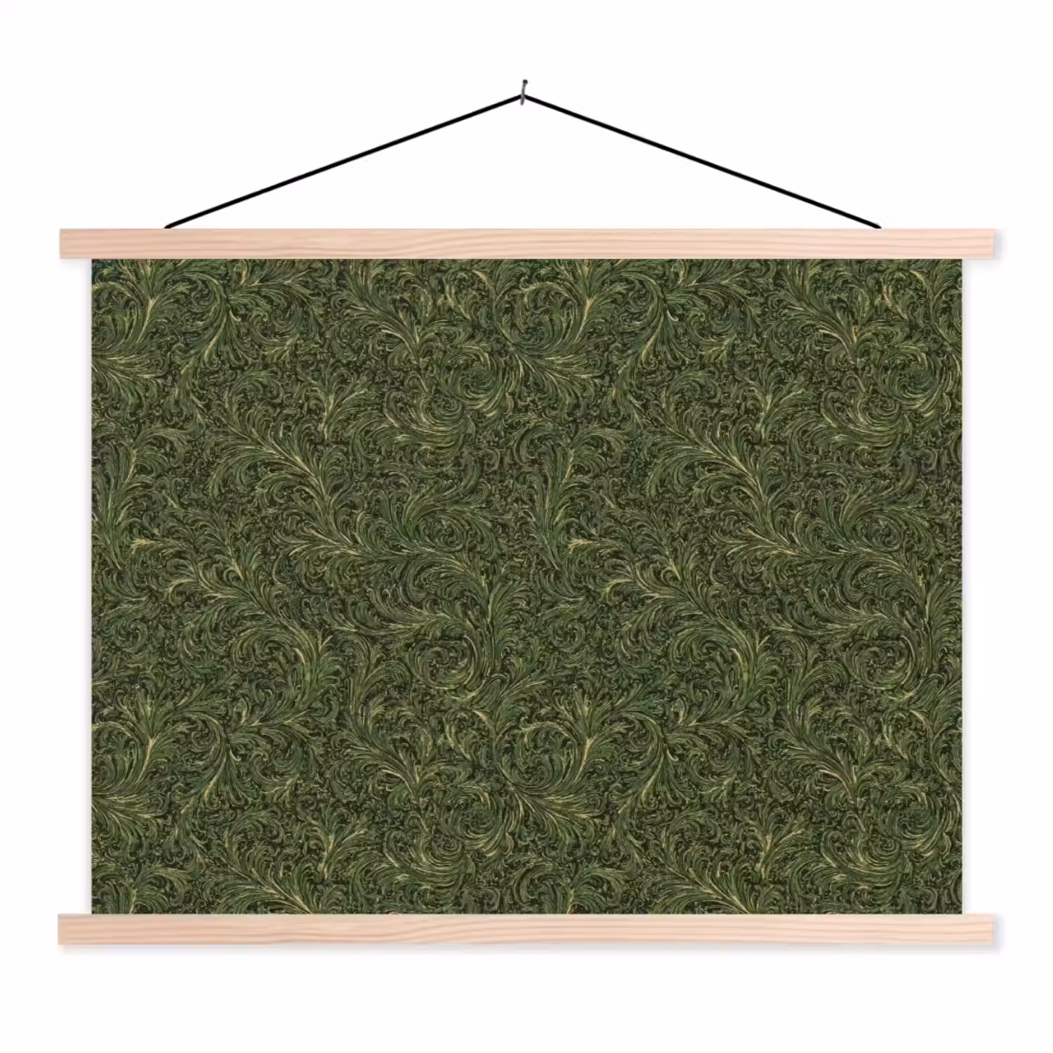 Donker - Groen - Krullend - Botanisch textielposter latten blank klein 122 -3d