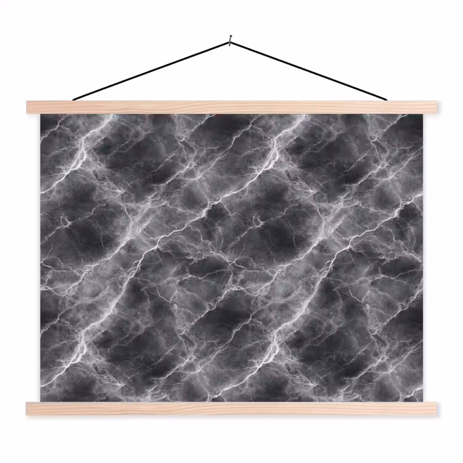 Donkergrijs - Bliksem - Marmer textielposter latten blank klein 122 -3d