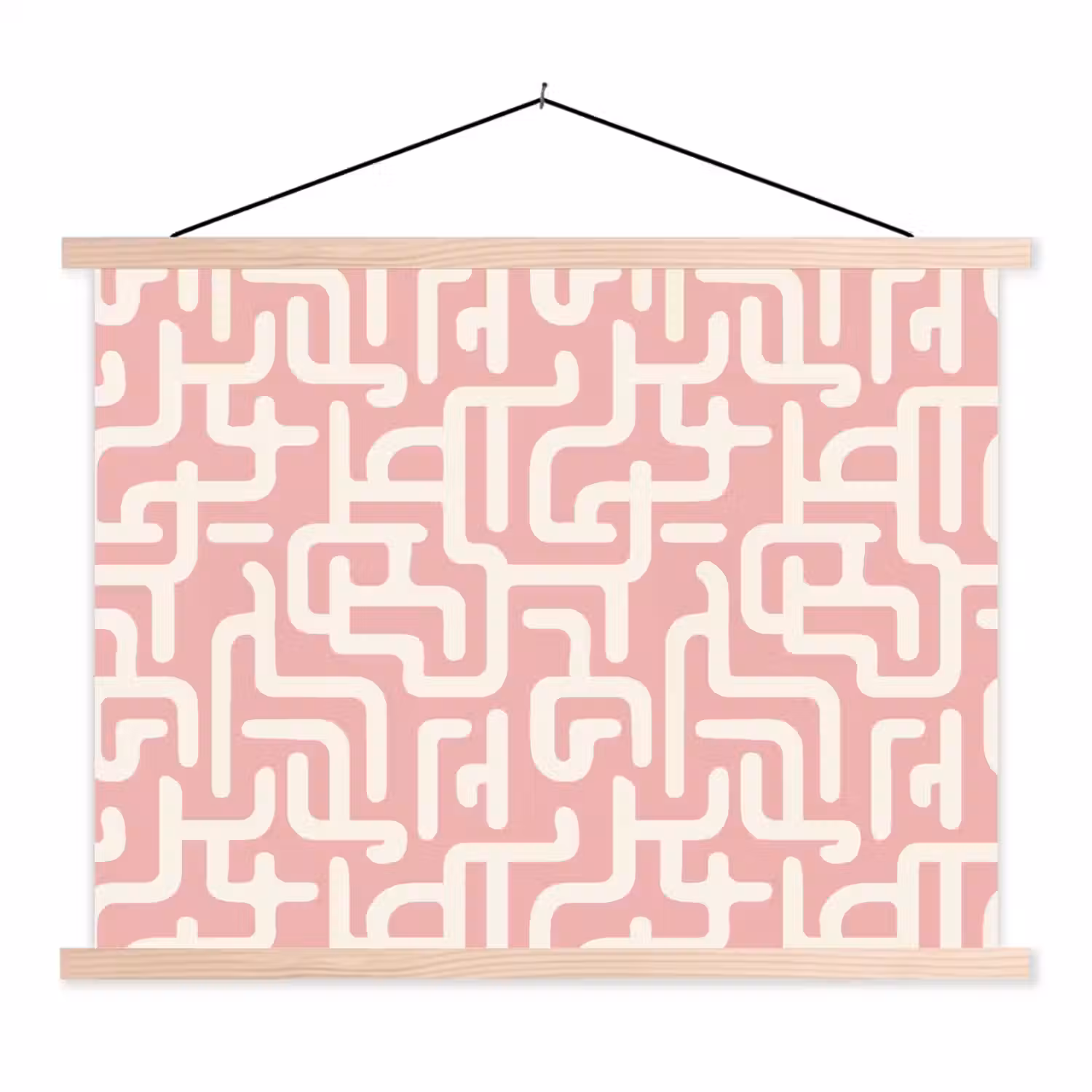 Doolhofpatroon - Roze - Wit - Abstract textielposter latten blank klein 122 -3d