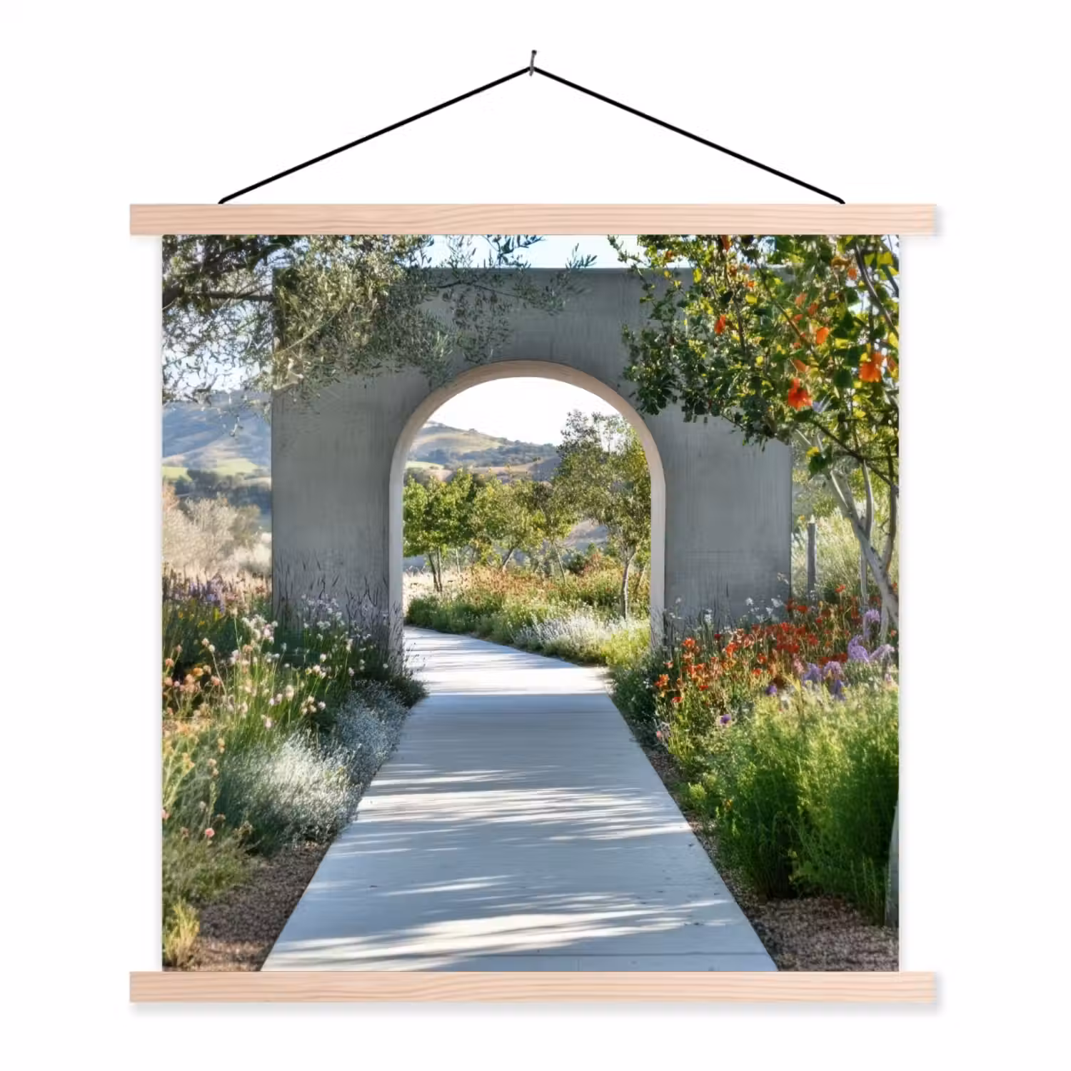 Doorkijk - Pad - Beton - Landschap textielposter latten blank klein -3d