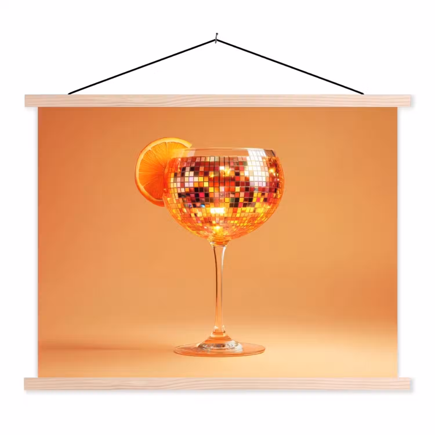 Drank - Oranje - Glitter - Disco textielposter latten blank klein -3d