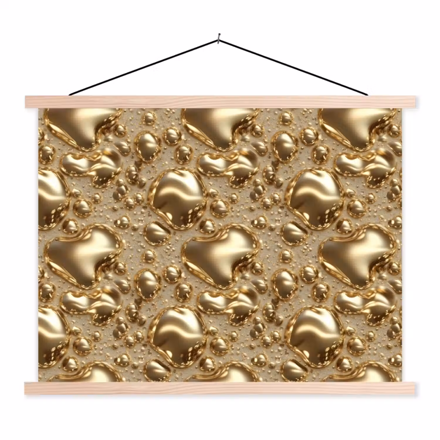 Druppels - Organisch - Goud textielposter latten blank klein 122 -3d