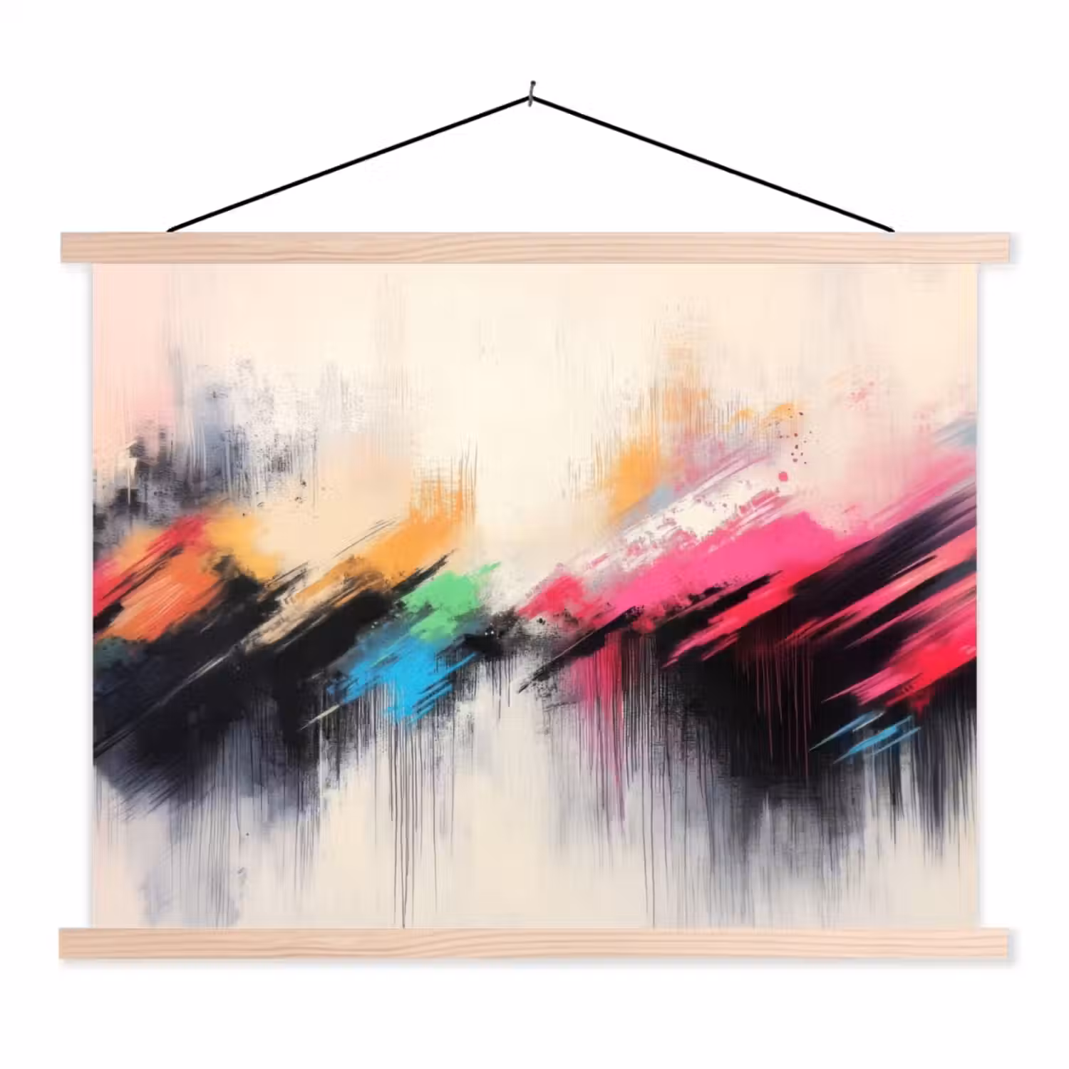 Dynamisch - Abstract - Kleurrijk - Zwart textielposter latten blank klein -3d