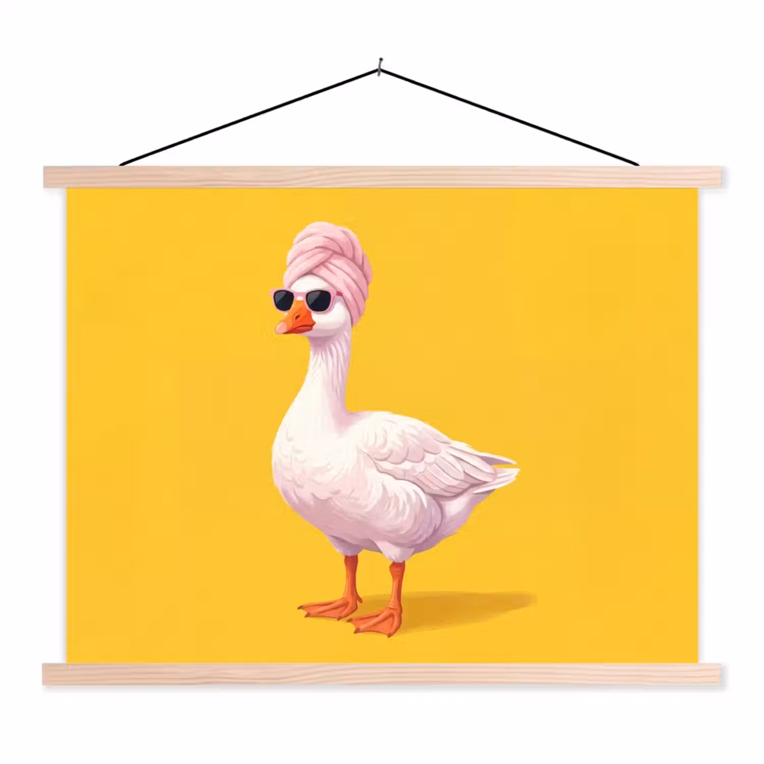 Eend - Zonnebril - Geel textielposter latten blank klein -3d