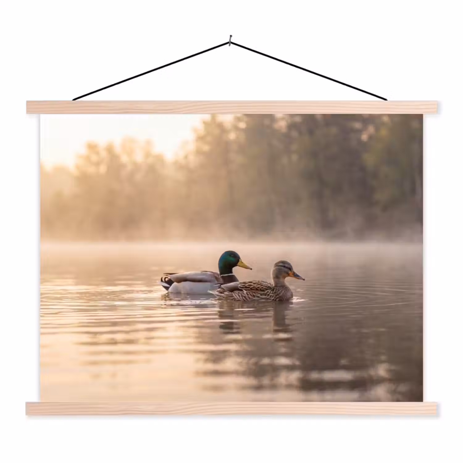 Eenden - Water - Mist - Natuur textielposter latten blank klein -3d