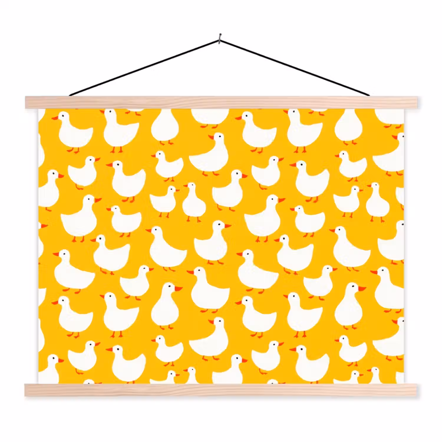 Eendjes - Patroon - Geel textielposter latten blank klein 122 -3d