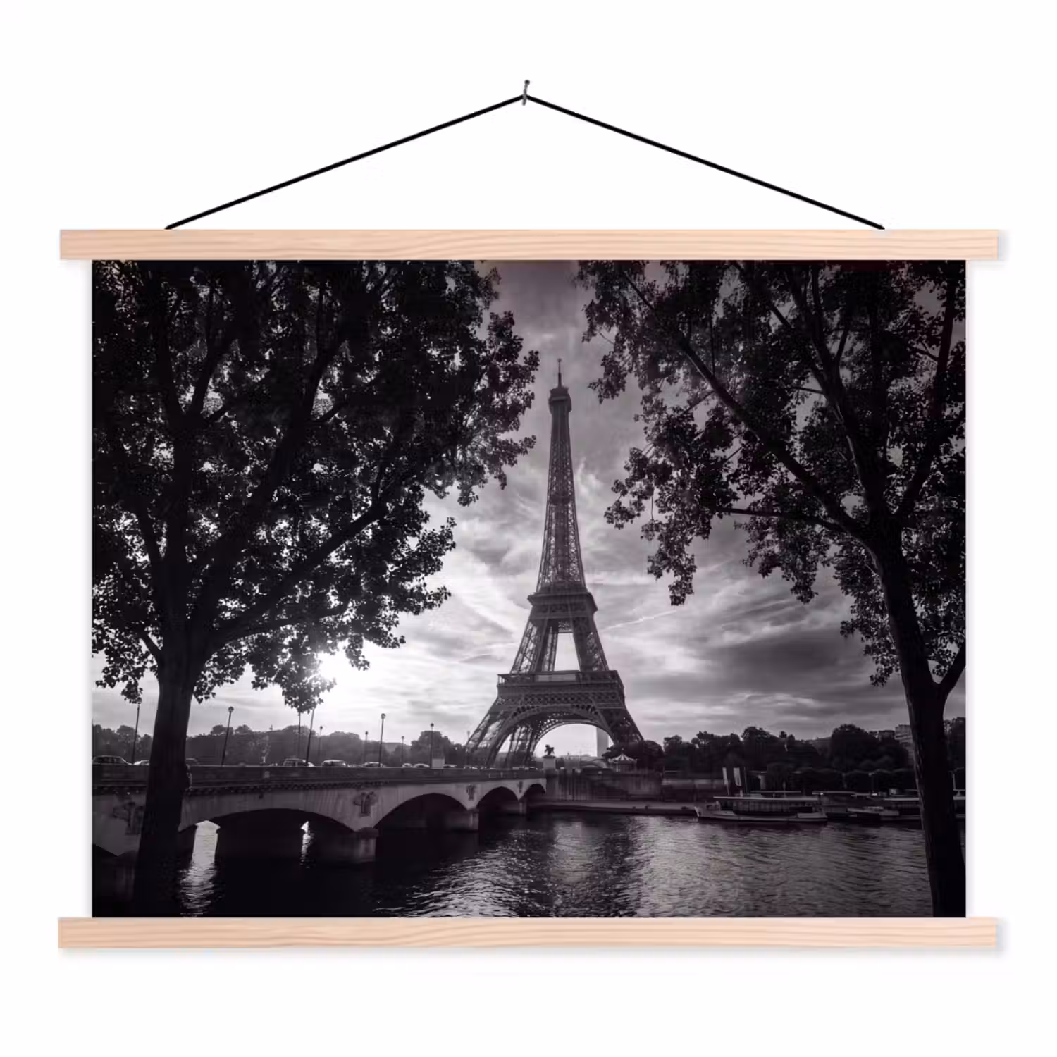 Eiffeltoren - Parijs - Rivier - Architectuur - Zwart-wit textielposter latten blank klein -3d