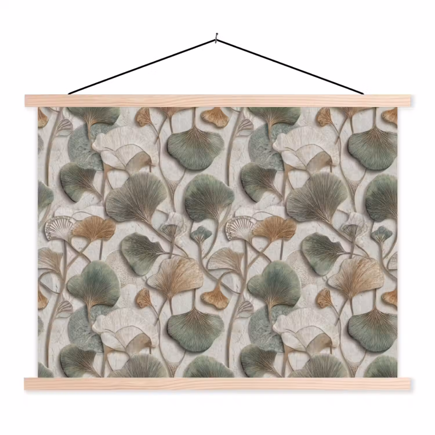 Elegant - Bladeren - Groen textielposter latten blank klein 122 -3d