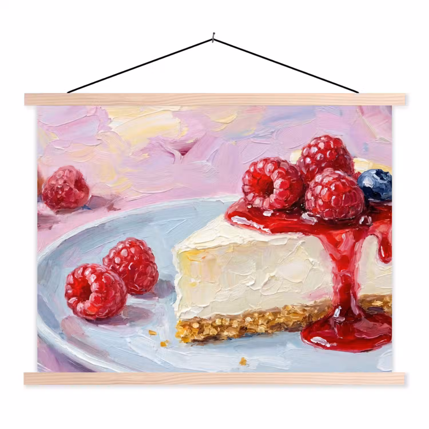 Eten - Cheesecake - Bessen - Abstract - Roze textielposter latten blank klein -3d