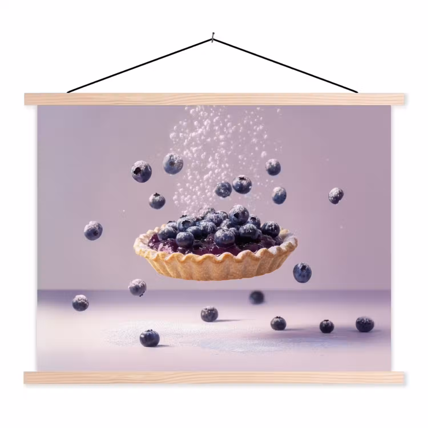 Eten - Taart - Bessen - Blauw textielposter latten blank klein -3d