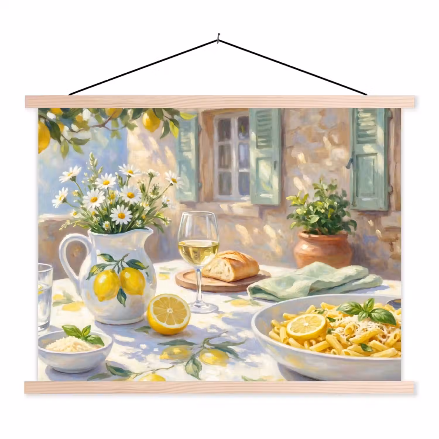 Eten - Terras - Zomer - Geschilderd - Geel textielposter latten blank klein -3d