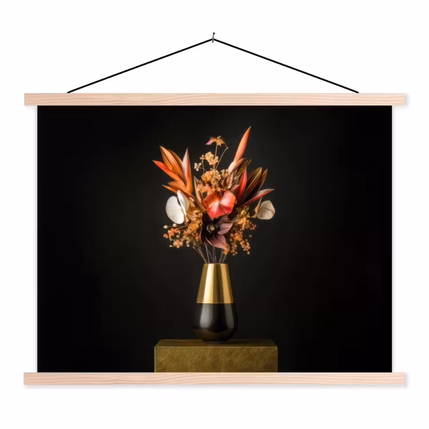 Exotisch - Boeket - Vaas - Goud textielposter latten blank klein -3d
