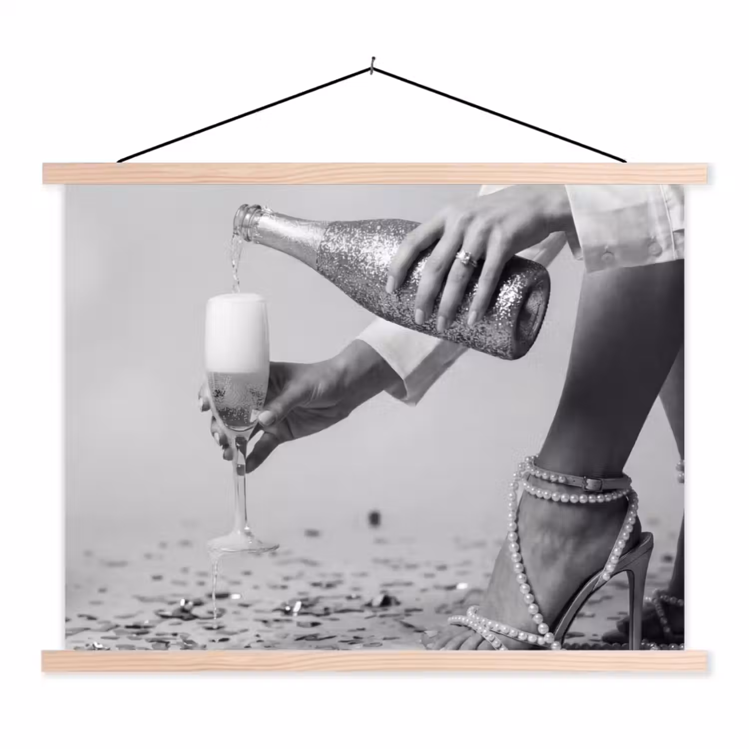 Feestelijk - Champagne - Discobal textielposter latten blank klein -3d