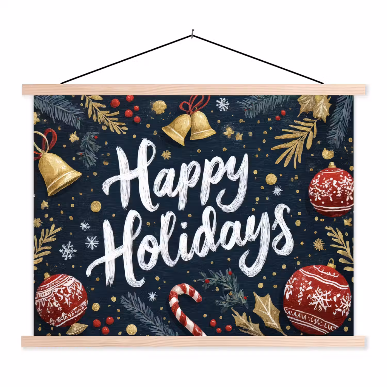 Feestelijk - Kerstgroet - Kleurrijk textielposter latten blank klein -3d