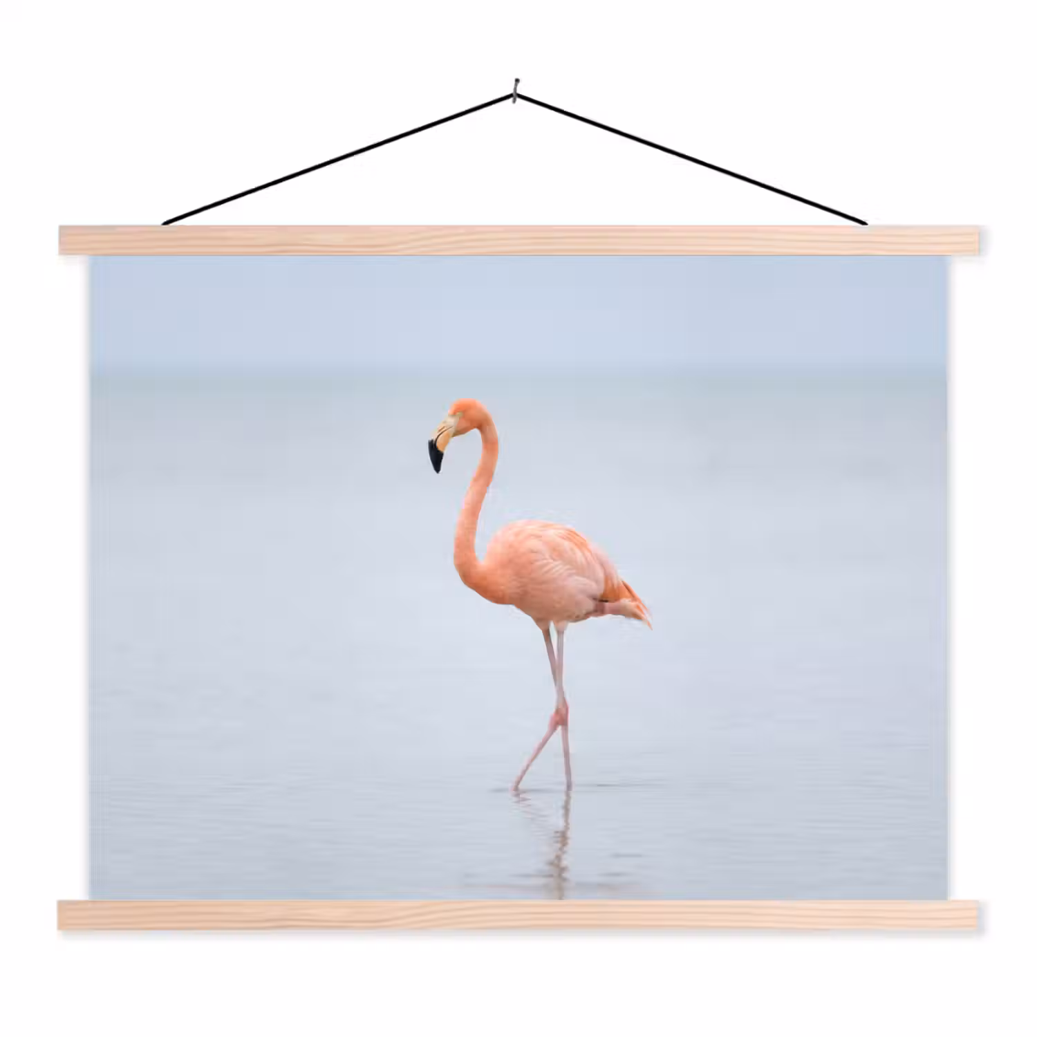 Flamingo - Zee - Roze textielposter latten blank klein -3d