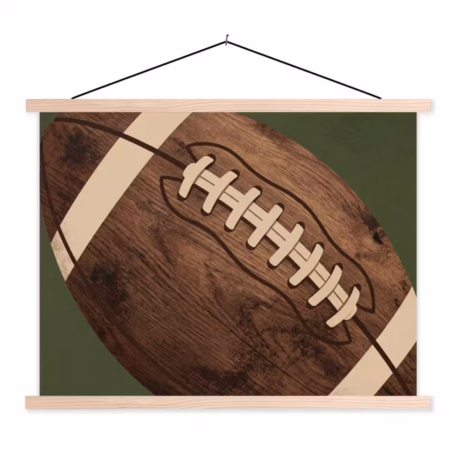 Football - Hout - Sport - Groen textielposter latten blank klein -3d