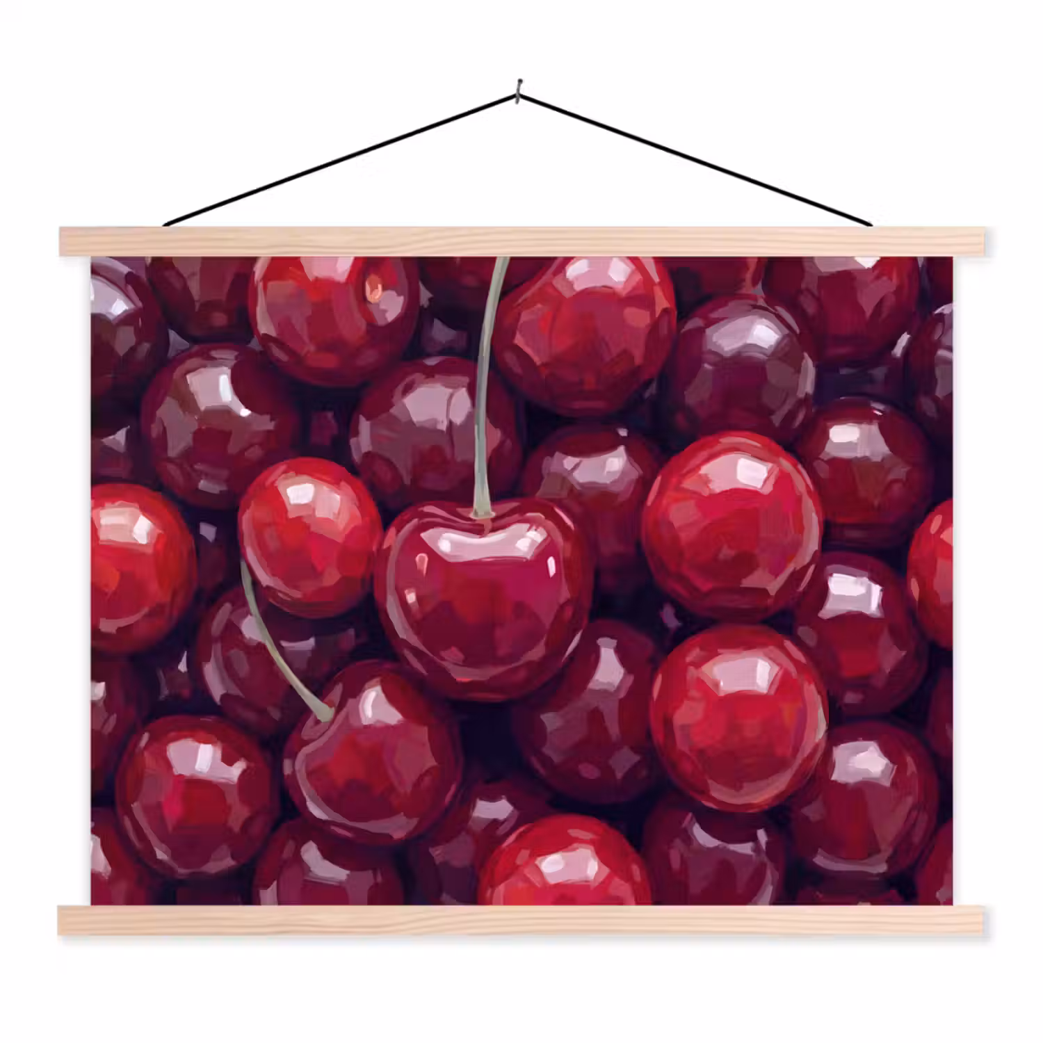 Fruit - Kersen - Eten - Modern - Rood textielposter latten blank klein -3d