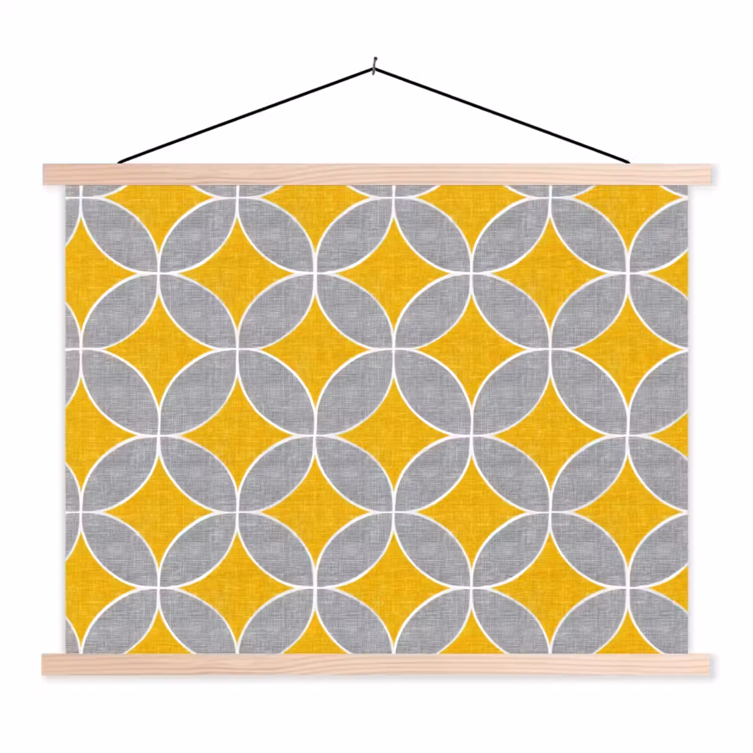 Geometrisch - Cirkels - Textuur - Grijs - Geel textielposter latten blank klein 122 -3d