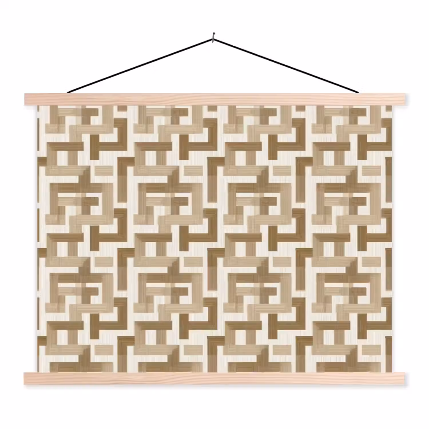 Geometrisch - Retro - Bruin textielposter latten blank klein 122 -3d